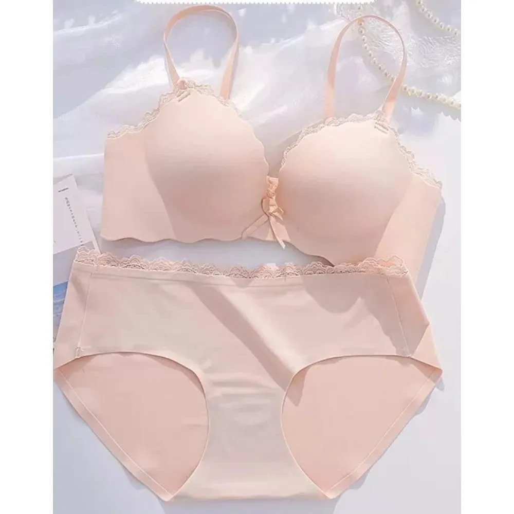 AA Cup Padded Push‑up Bra Panty Set Wireless Seamless One‑piece Lingerie Suit for Small Flat Chest Soft Daily Casual Underwear — image 4