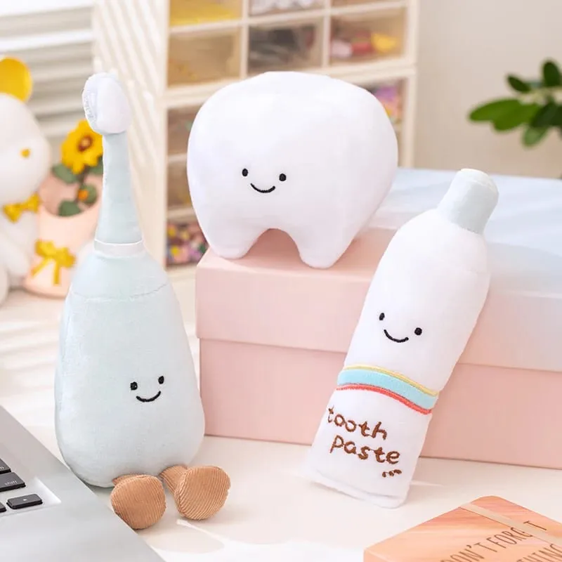Cute Oral Plush Humanoid Toy White Tooth Toothpaste Toothbrush Smiling Plushie Home Decor Prop Gift — image 3