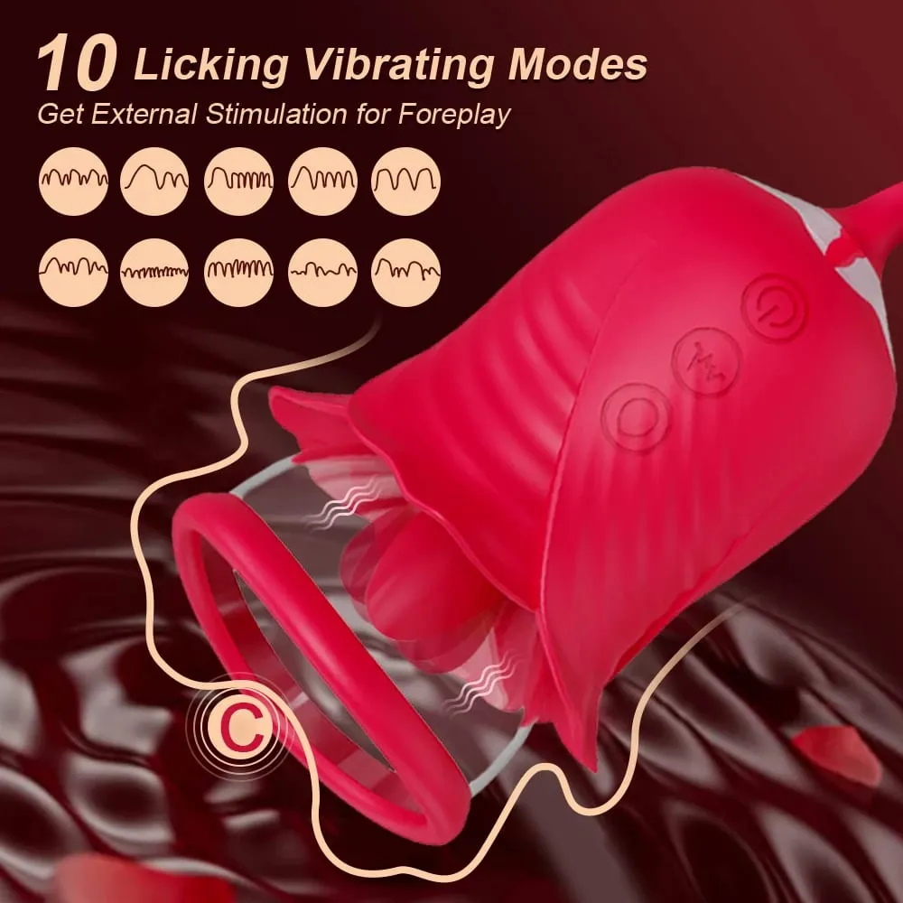Rose 2 in 1 with Tongue Licking Thrusting Vibrator Sex Toys Dildo for Women Nipple Sucker Stimulator Vacuum Orgasm Female Adult — image 3