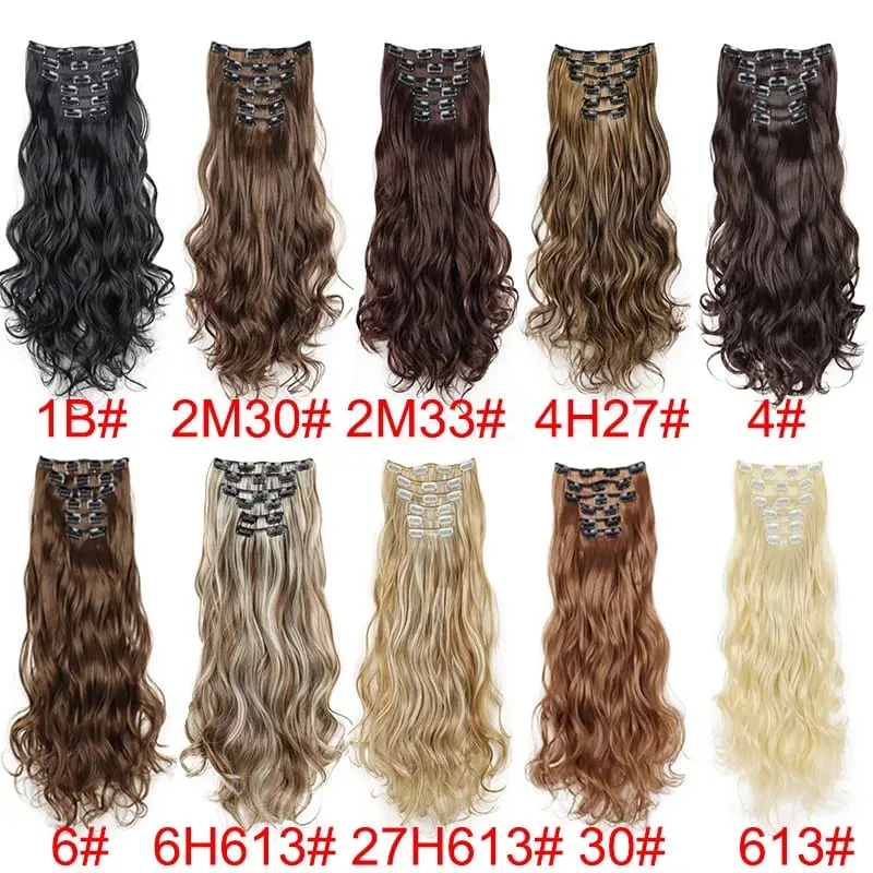 6pcs/set 24Inch Synthetic Long Curly Wavy Hair Extension 16 Clips High Tempreture Hairpiece Clip In Hair Extensions for Women — image 2