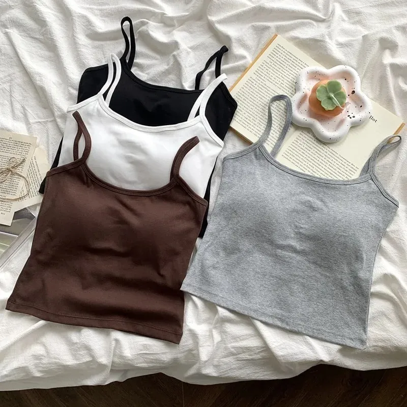 Women's Solid Color Straps Sleeveless Slim Camisole with Comfortable Chest Pad Daily Top Travel Inside Sport Cotton Vest — image 3