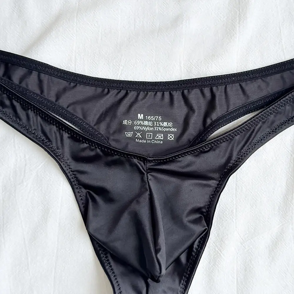 1pc Men Satin-like Glossy Ice Silk G-string Solid Low-Waist Shiny Smooth Thong Bulge Pouch Thong Thin Transparent Underwear — image 5