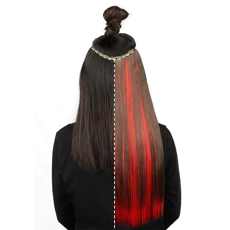 Synthetic 24Inch Long Straight One Piece Rainbow Highlight Clip In Hair Extensions for Women Daily Use Easy Wear — image 4