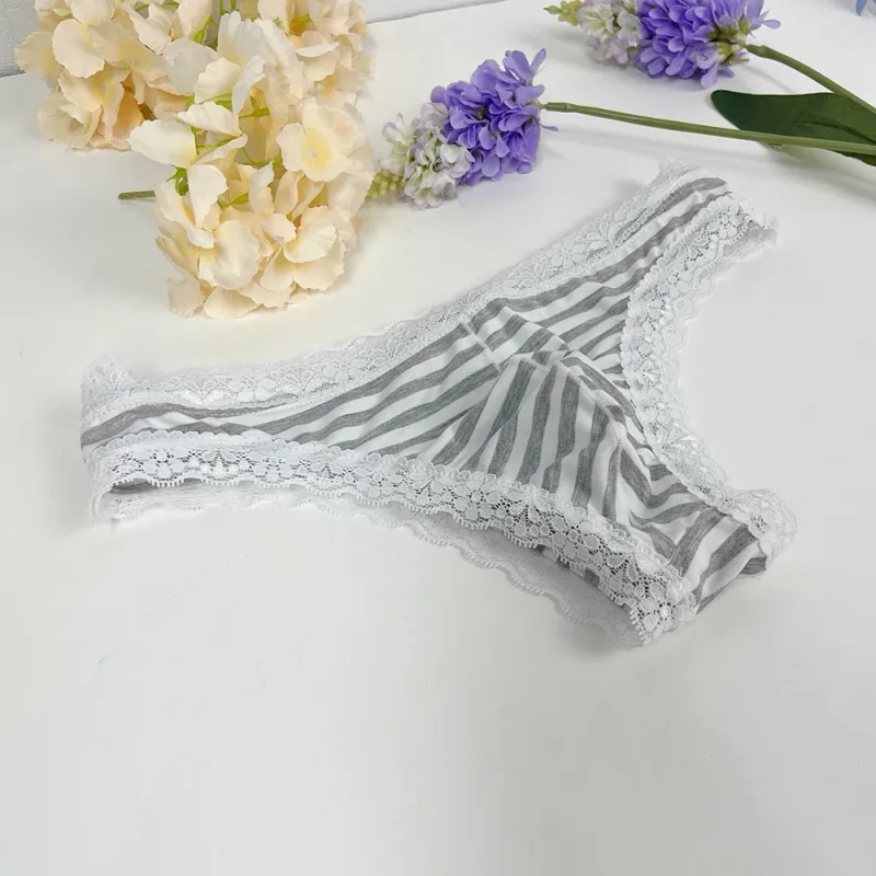 Men Lace Trim Striped G-string Underwear Half-covered Butt Low-rise Pantie Thong Half Hip Men Briefs Mens Sexy Underwear — image 9