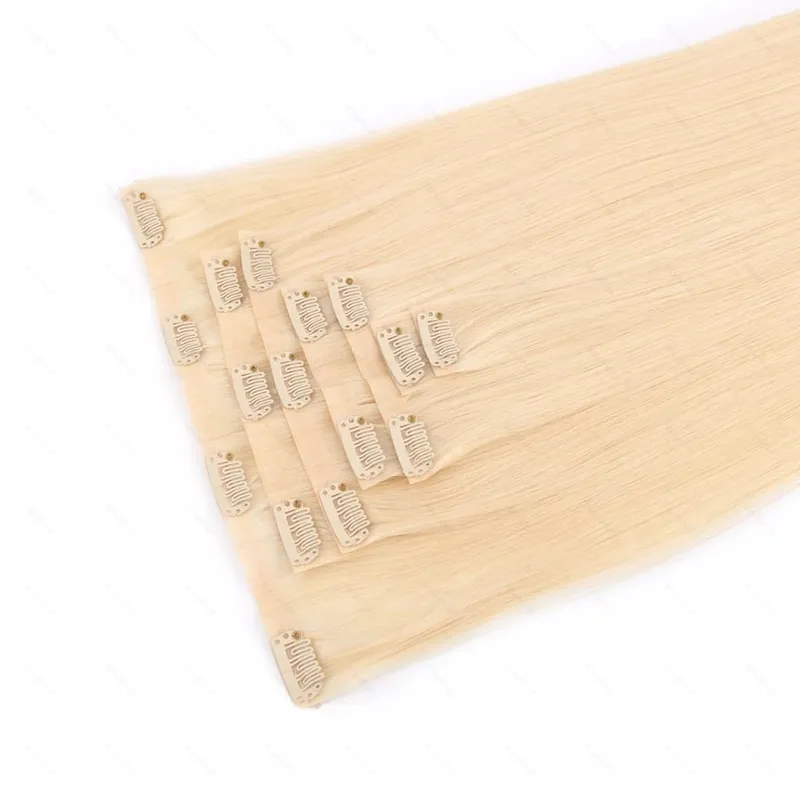PU Clip Ins Human Hair Premium Remy Clip In Extensions On Tape Weft Silk Straight European Real Natural Hair 14-24inch 7pcs 110G
