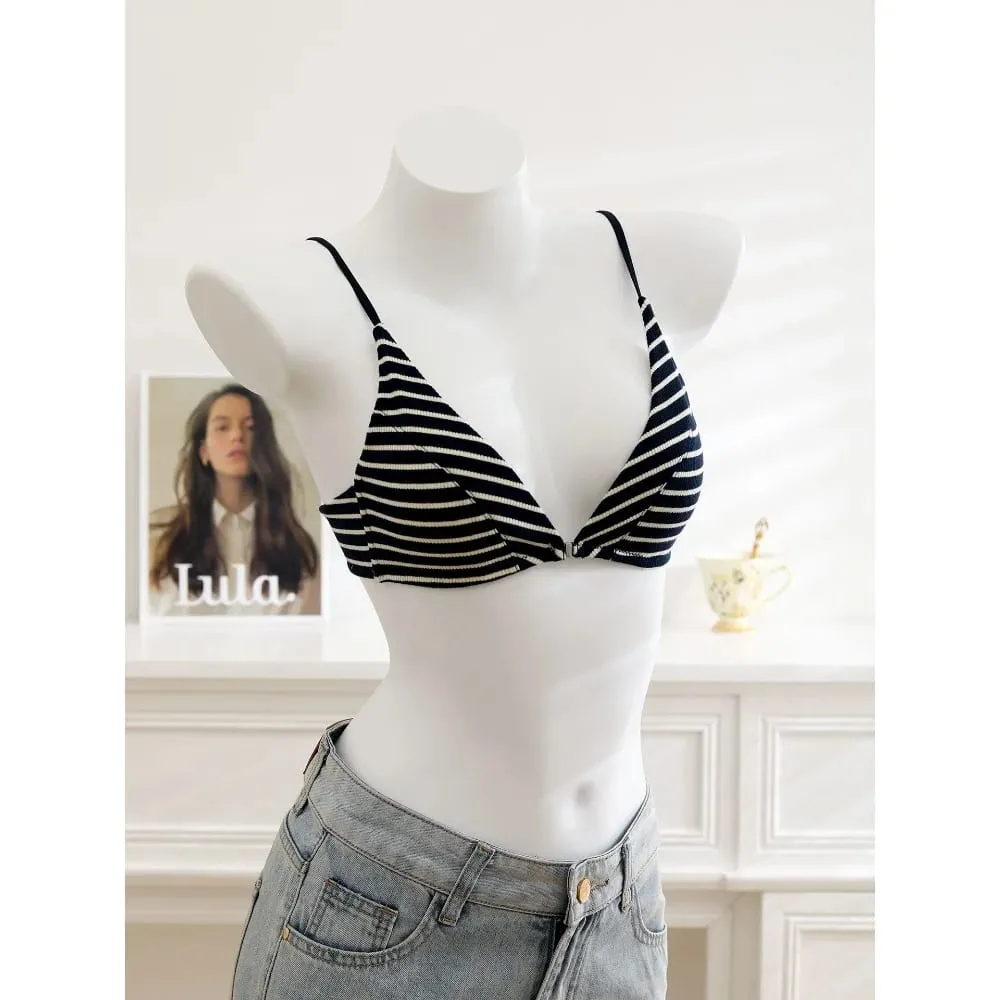 Women Front Closure Bra Set Summer Thin Light Cotton French Triangle Cup Backless Beauty Back Lingerie Suit For Small Chest S-XL — image 5