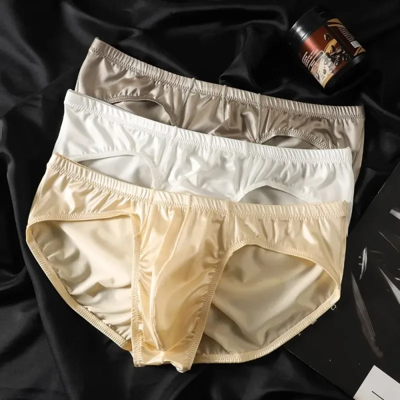 Breathable Low Waist Male Underwear Ice Silk Bulge Pouch Satin Silk Briefs Glossy Shiny Lingerie Men's Triangle Panties Sports — image 10