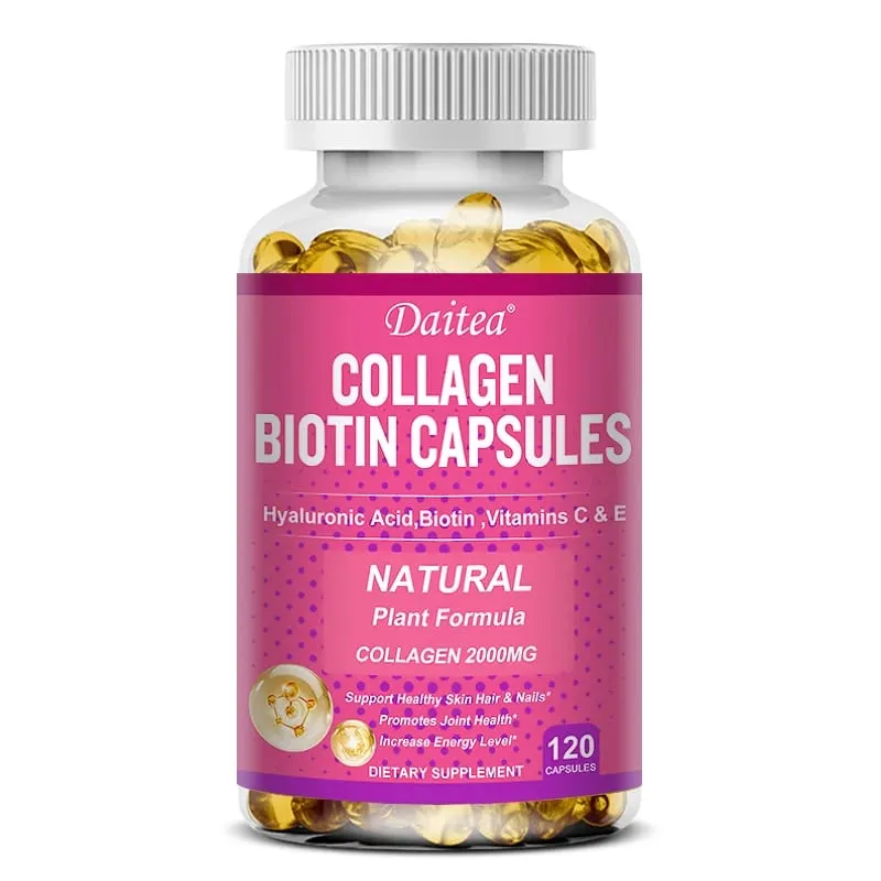 Les capsules de biotine de collagène Daitea soutiennent une peau saine, des articulations, des cheveux et des ongles, antioxydantes et sans OGM.