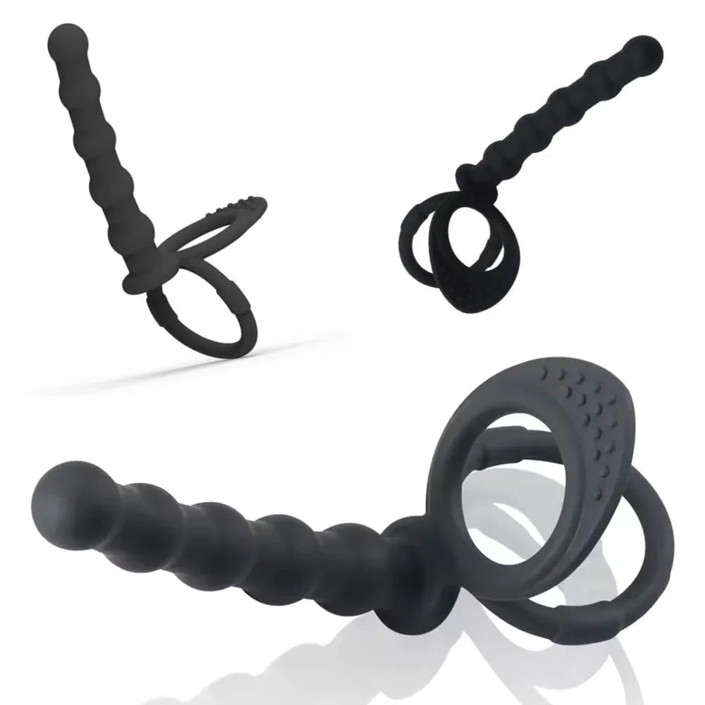 Silicone Double Cock Ring Anal Beads Butt Plug Dildo Clitoris Vagina Prostate Massager Sex Toys For Adult Women Couples Sex Shop — image 2