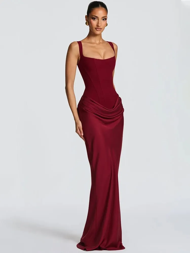 Mozision Elegant Backless Sexy Maxi Dress Women Gown Fashion Square Collar Sleeveless Skinny Ruched Club Party Long Dresses — image 2
