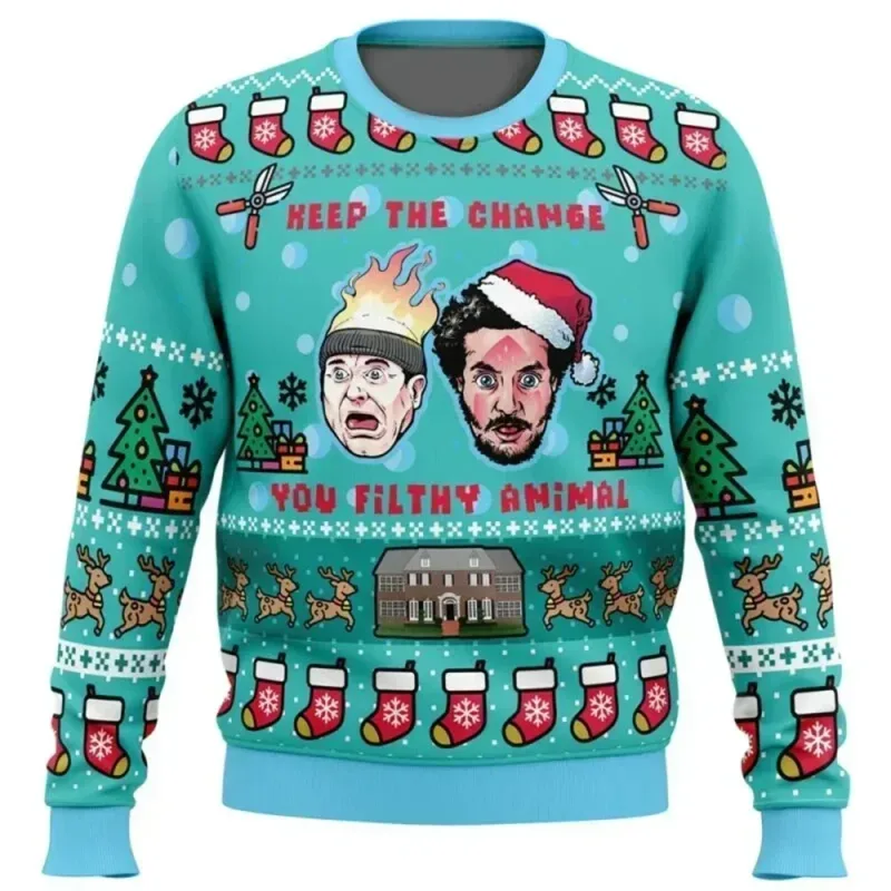 Home Alone Ugly Christmas Sweater Men Women Pullover Hot Sale Round Neck Long Sleeve Top Christmas Clothing 3D Funny Printed — image 3