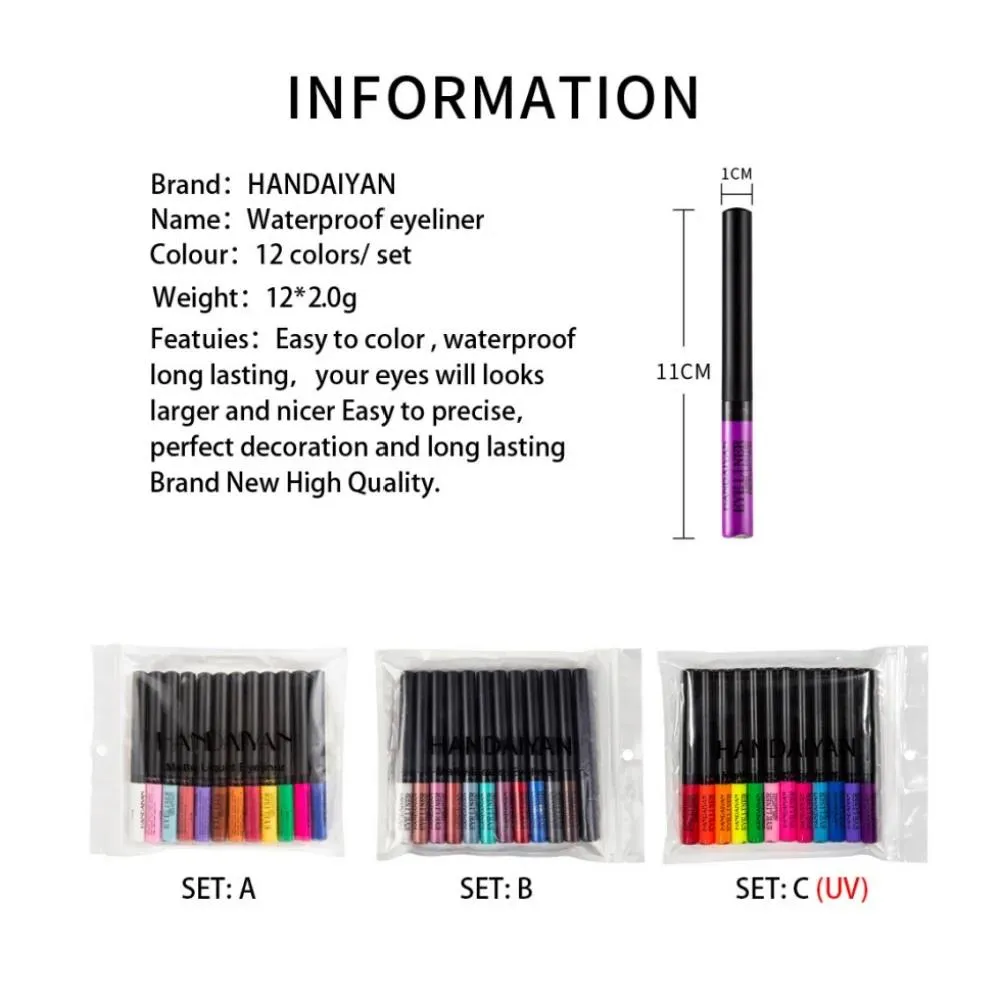 12 Colors Waterproof Eyeliner Pen Set Matte Long Lasting 24 Hours Fluorescent Eye Liner Pencils for Face Makeup Decoration — image 6