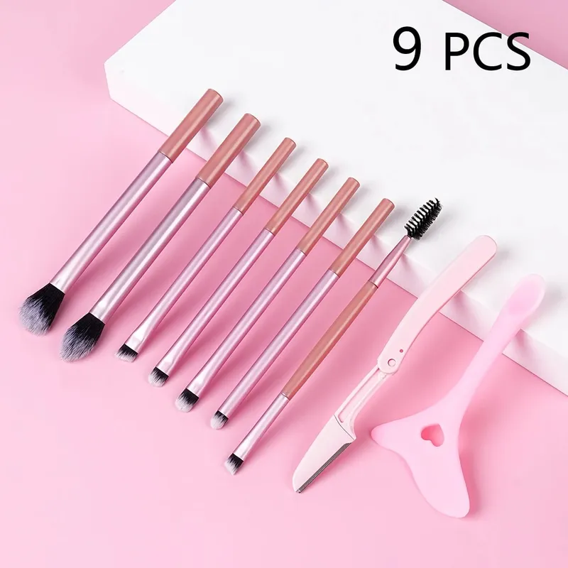 9 PCS Makeup Brush Set Soft Bristles Include Professional Eye Makeup Brushes Eyebrow Razor Silicone Eyeliner Stencils — image 1