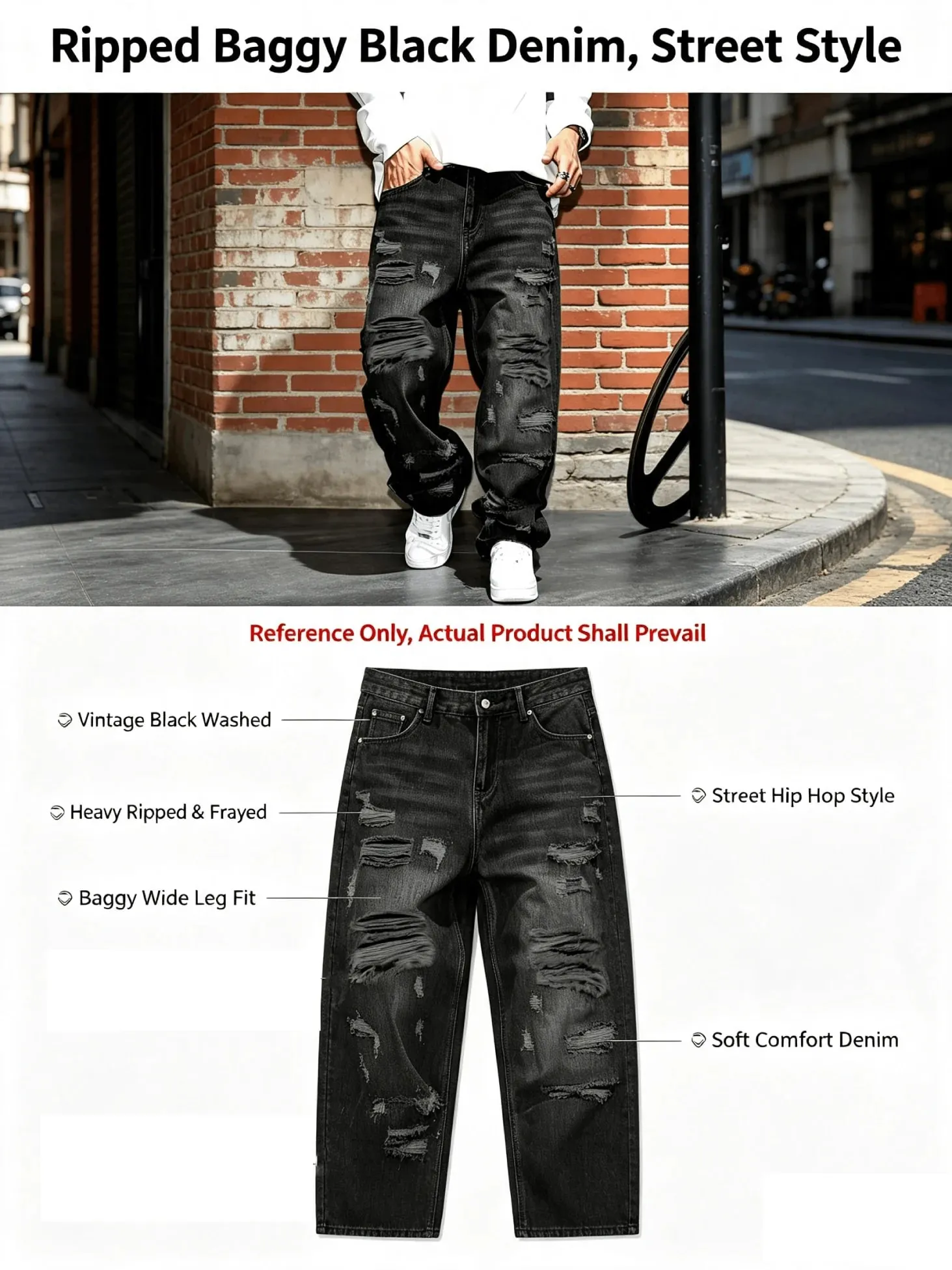 Men Black Ripped Baggy Jeans Y2K Streetwear Denim Pants Vintage Punk Distressed Loose Trousers Drip Swag Alternative Clothes Man — image 8