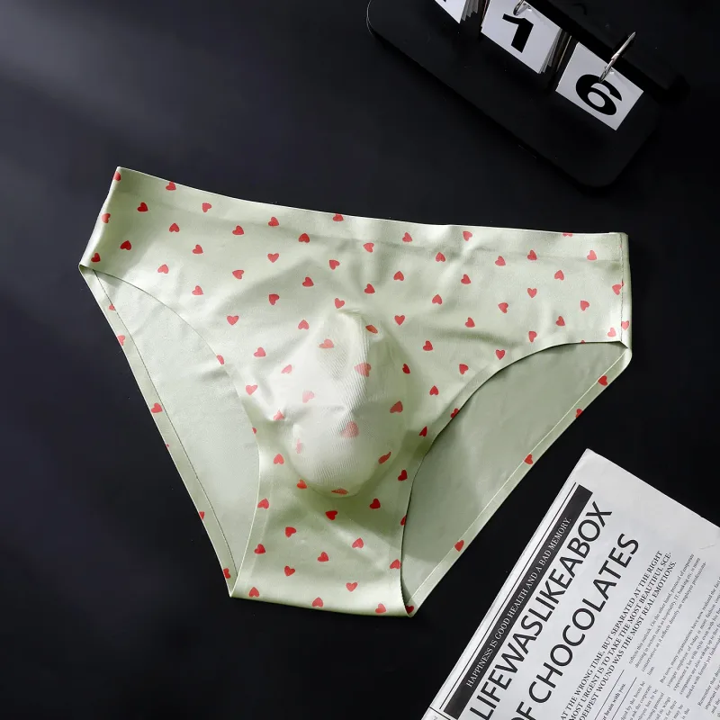 Male Seamless Ice Silk Briefs Cute Heart Bowknot Print 3D Molded Pouch Low Rise Soft Breathable Men Underpants — image 18