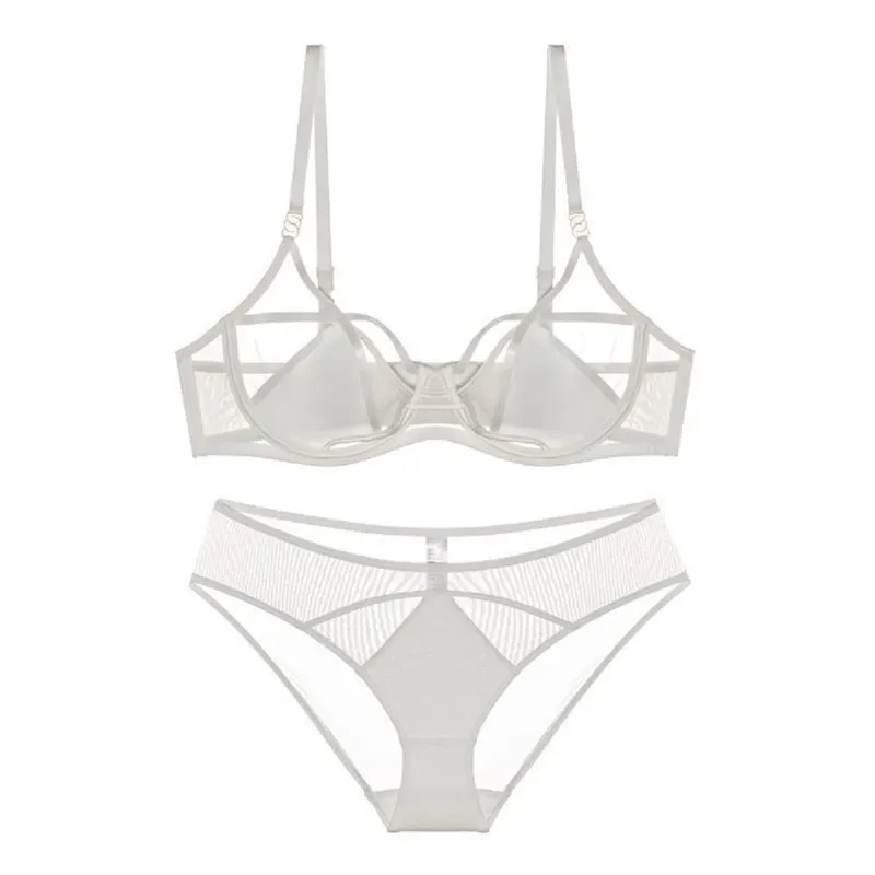 Women Underwear Set 2pc Summer Ultra-thin Sexy Lace Breathable Bra Set Mesh French High Quality Mesh Lingerie Clothing