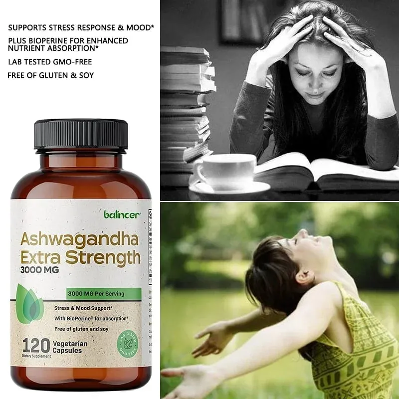 Natürliche Ashwagandha-Stress- und Stimmungslinderung, pflanzliche vegetarische KSM-66-Kapseln, Anti-Angst-Stresslinderung, Gehirngesundheit — image 2