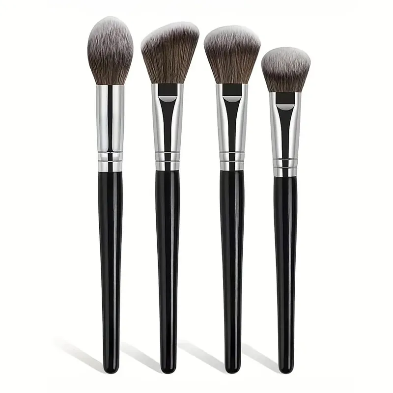 4pcs Makeup Brush Set Long Handle Makeup Brushes with Soft Fiber Portable Cosmetic Tools Includes Blush Brush Foundation Bru