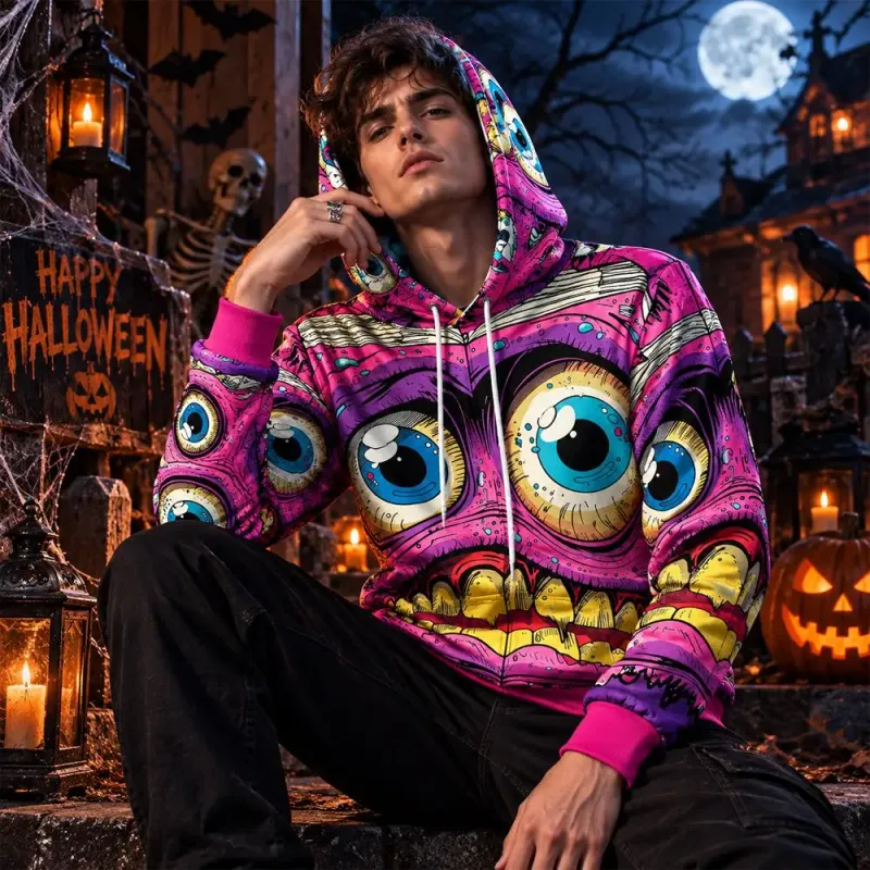 Halloween Horror Monster Eyes 3D Print Hoodie Autumn Fun Mummy Graphic Pullover Y2K Men Women Holiday Party Cosplay Sweatshirt — image 3