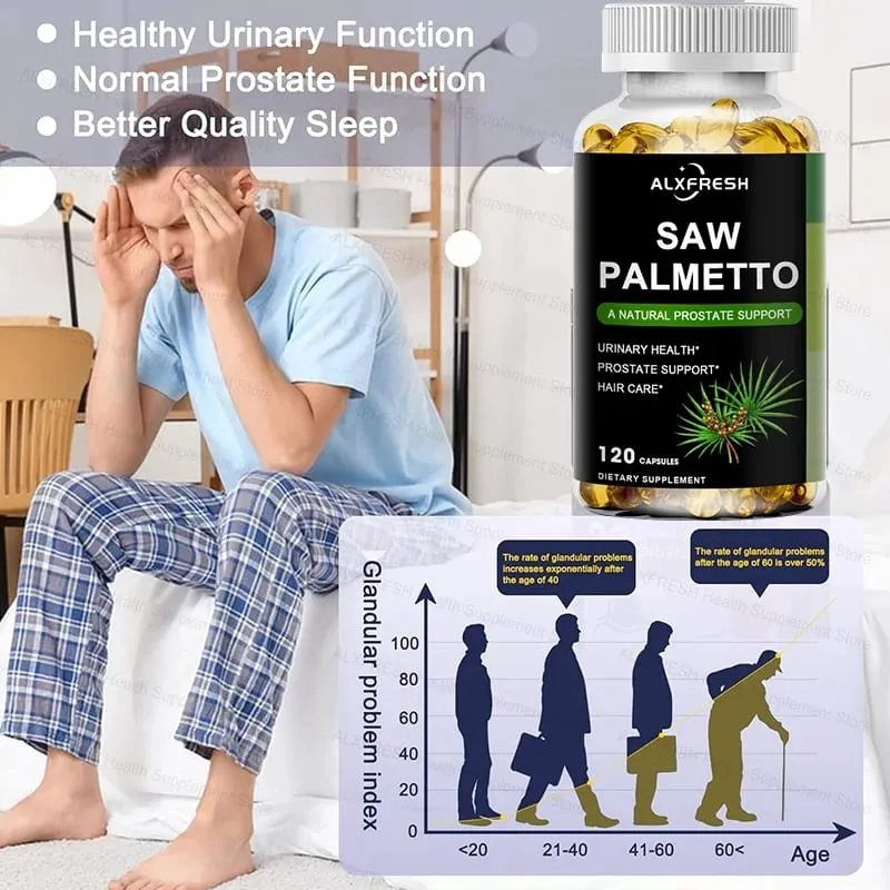 Saw Palmetto Capsules High Potency for Prostate Urinary Tract Bladder Hair Health Supplement — image 3