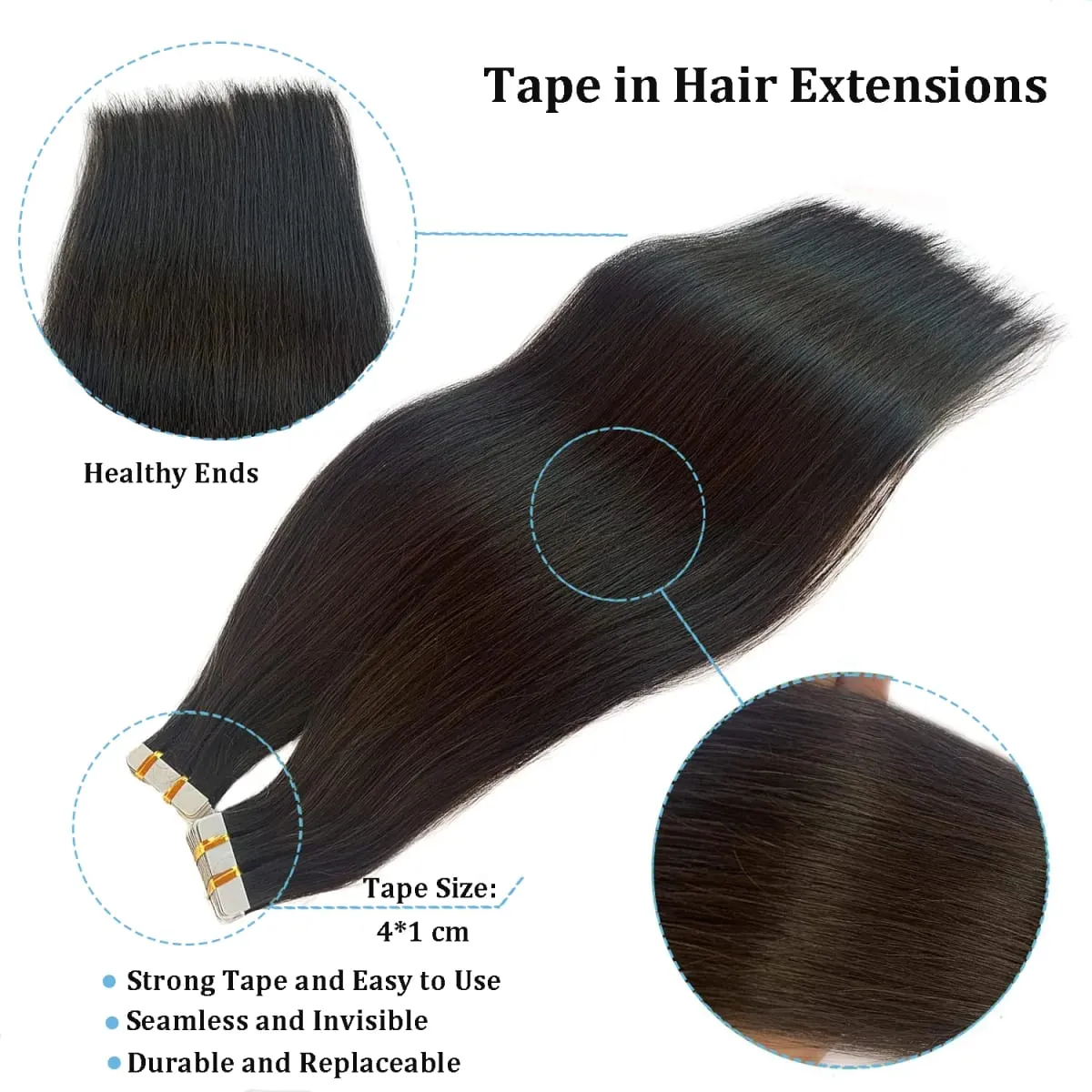 100% Human Hair Tape in Hair Extensions Skin Weft Silky Straight Remy Hair Extensions to Add Hair Volume&Length Natural Look — image 3