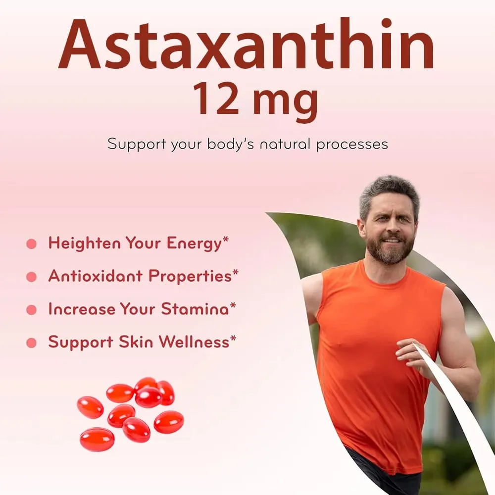 Astaxanthin Capsules 12mg Promotes Cardiovascular Health and Accelerates Metabolism Support Eye Joint & Skin Health — image 4