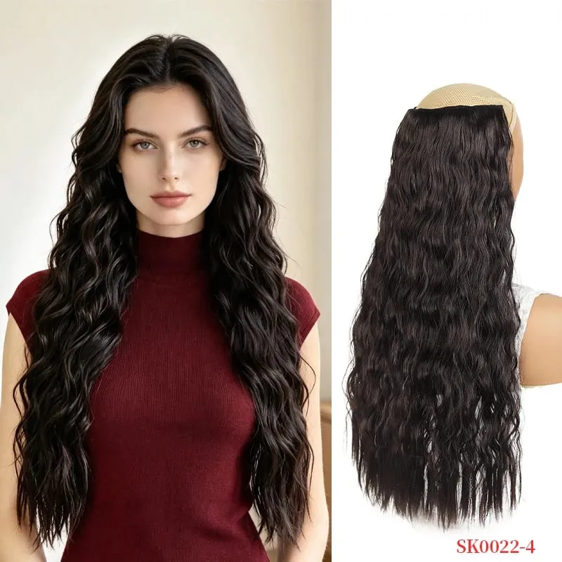 Synthetic Wig Extensions Long Curly Corn Perm One Piece Clip In Hairpiece for Women Instant Length — image 8