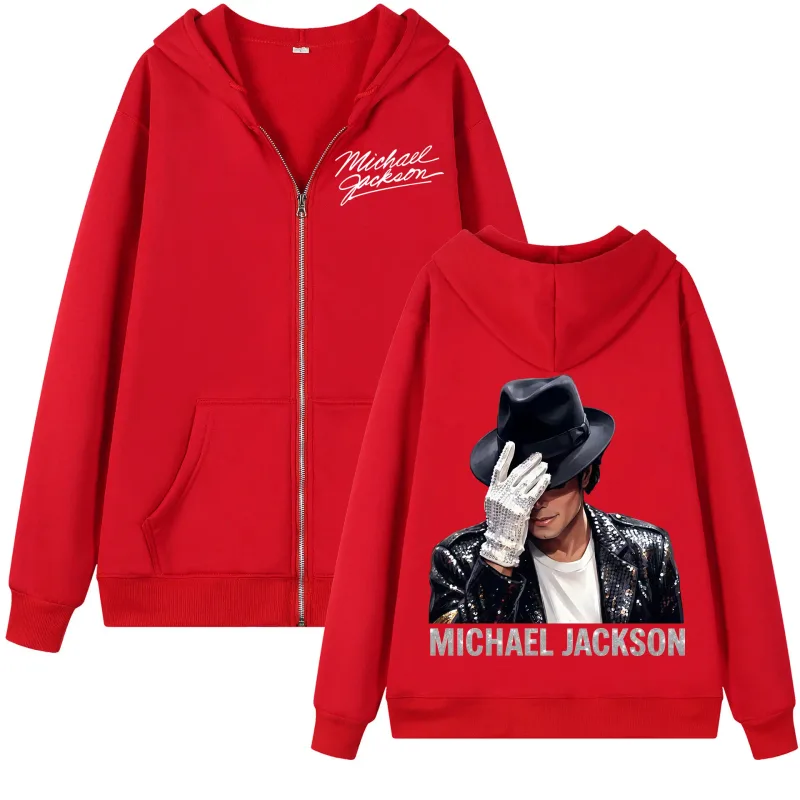 90's Rock Singer Michael Jackson Zipper Hoodie Vintage Fashion Zip Up Hooded Sweatshirts Men Women Casual Loose Fleece Pullovers — image 6