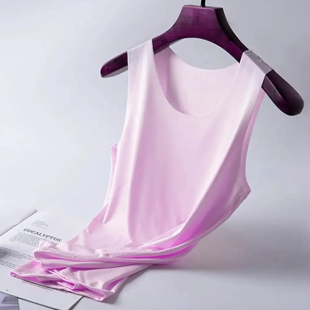 Women Bottoming Vest Ice Silk Seamless Sleeveless Pure Color Plus Size Stretchy Round Neck Dry Dry Cooling Camisole Basic Top 80 — image 3