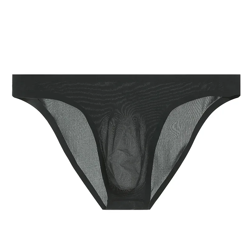 Sous-vêtements Ultra-minces sans couture en soie glacée pour hommes, slip Transparent à séchage rapide, pochette Sexy, culotte respirante sans couture — image 24