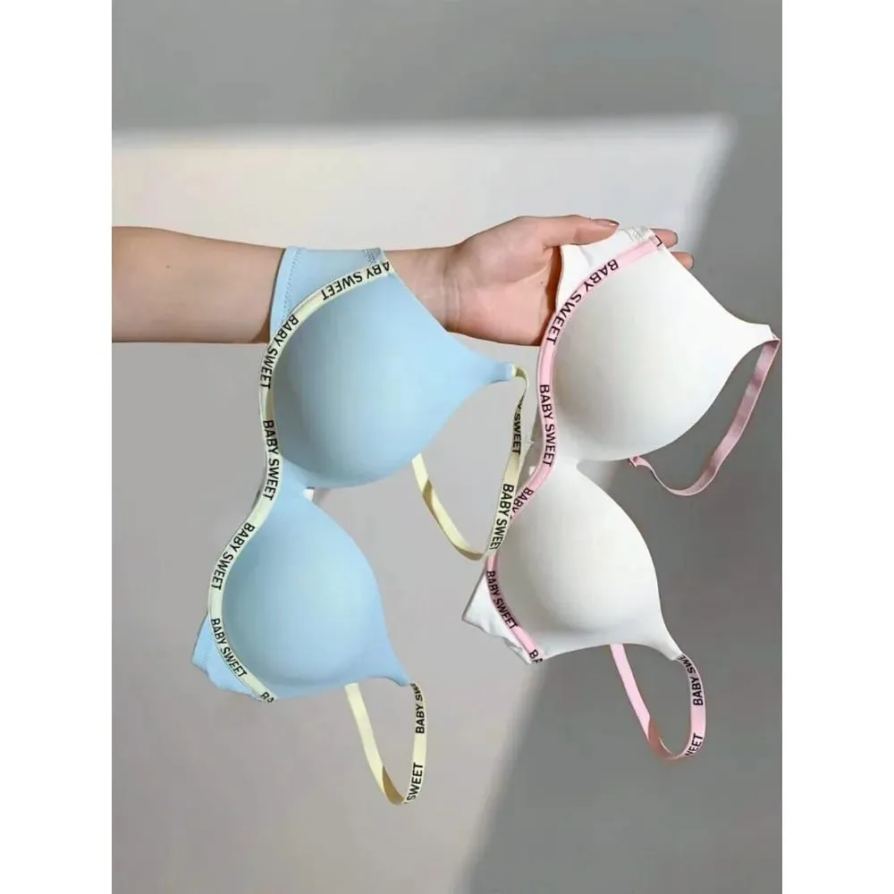 New Dopamine Color Seamless Wireless Bra Set Push Up Gather Sexy Lingerie Panties Underwear For Women 32‑38AB bra set — image 2
