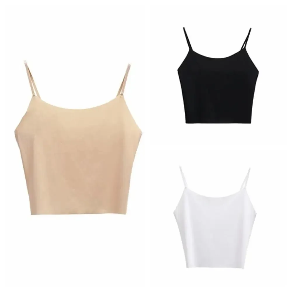 Thin Ice Silk Traceless Sling Tank Top Bralette Crop Tops Strap Skinny Vest Tops Solid Color Slim Fit Sleeveless Camisole Women — image 7