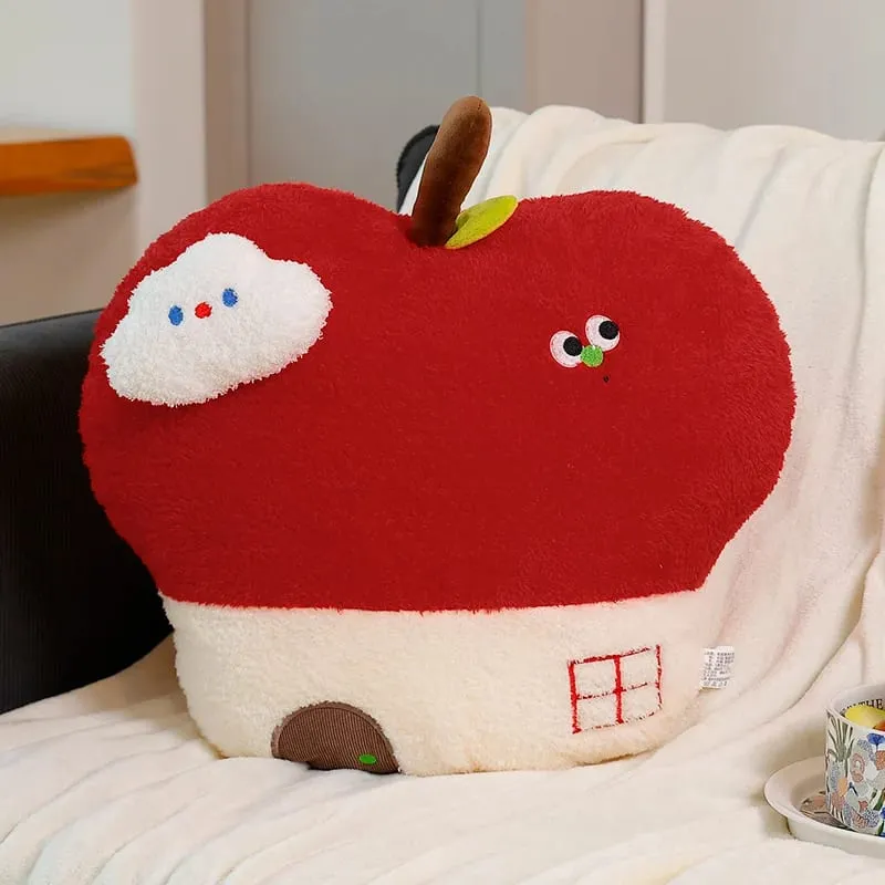 Cute Apple House Plush Pillow Optional With Blanket 2‑in‑1 Throw Cushion Kawaii Fruit Stuffed Pillow Sofa Bedroom Decor Gift