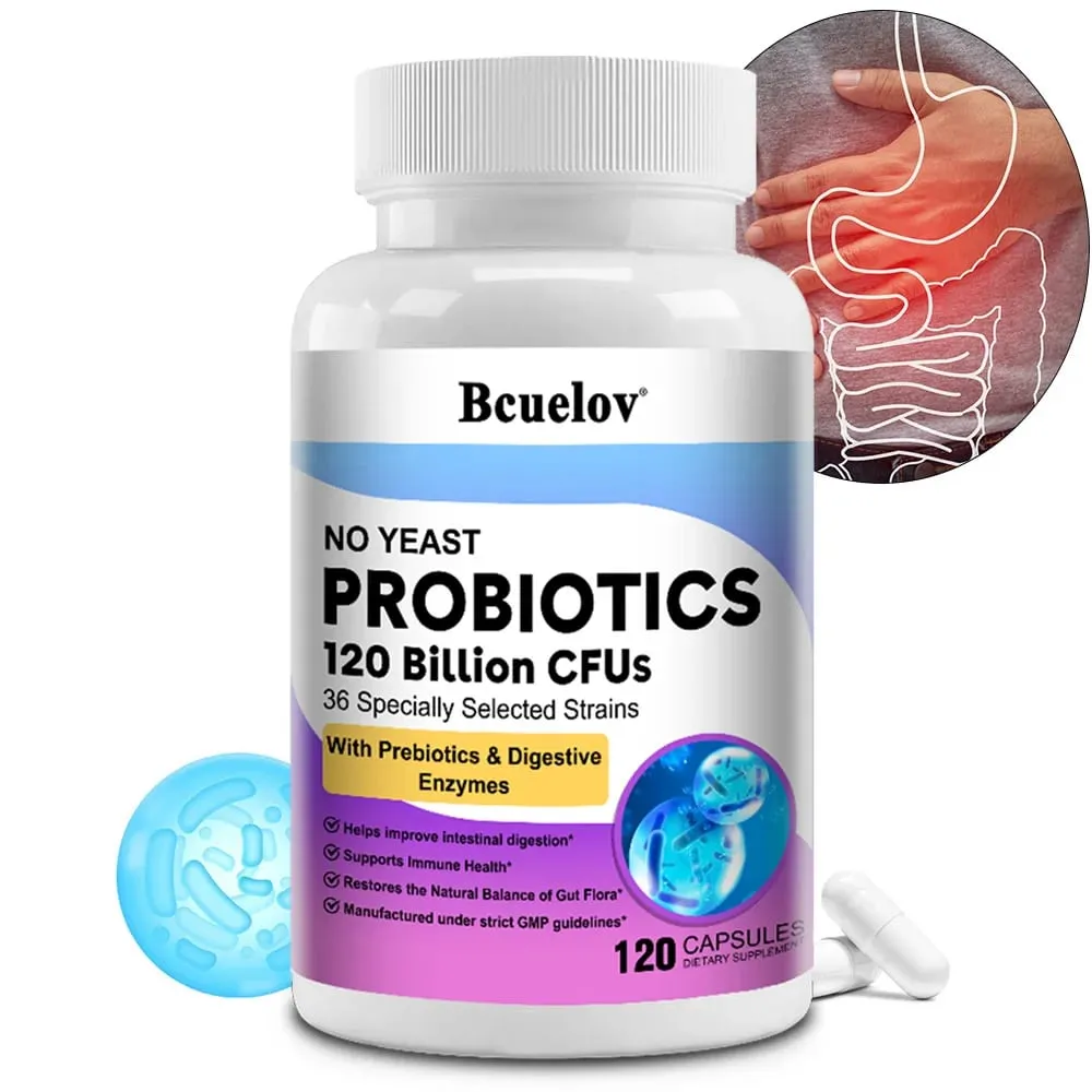 Probiotics 120 Billion CFU 36 Strains + Prebiotics + Digestive Enzymes Gut Digestion & Immune System Support Regulates Mood