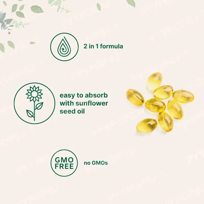2-in-1 Vitamin D3+K2 Capsules with 5 000 IU D3 and 100mcg K2 180 Count Diet Supplement Maintain Daily Health & Enhance Immunity — image 4