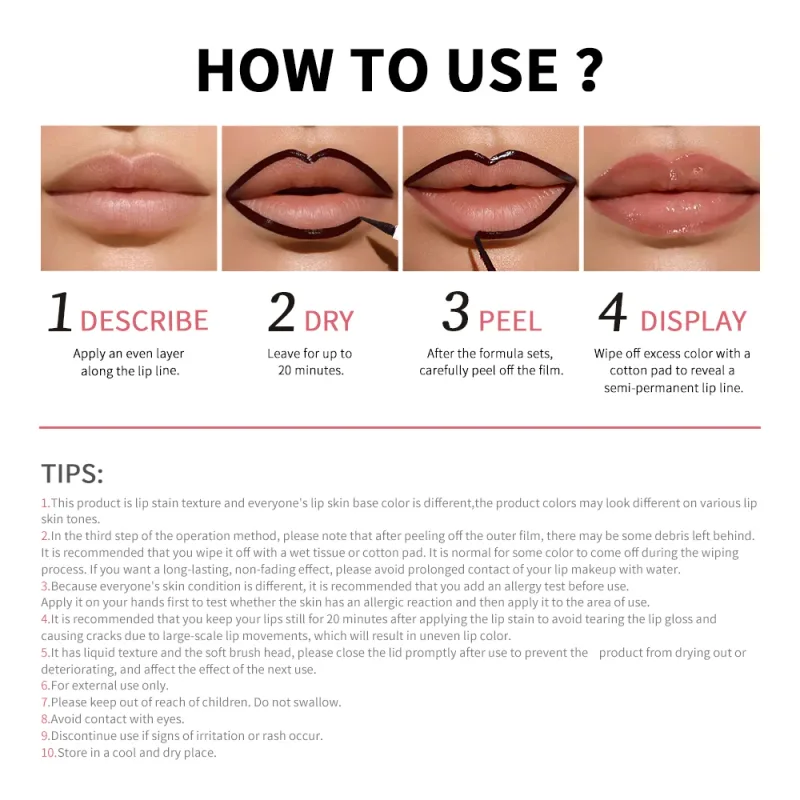 Peel Off Lip Stain Lip Liner Tattoo Long-Lasting Waterproof Smudge-Proof Transfer-Proof Matte Lipliner Magic Lip Cosmetic — image 7