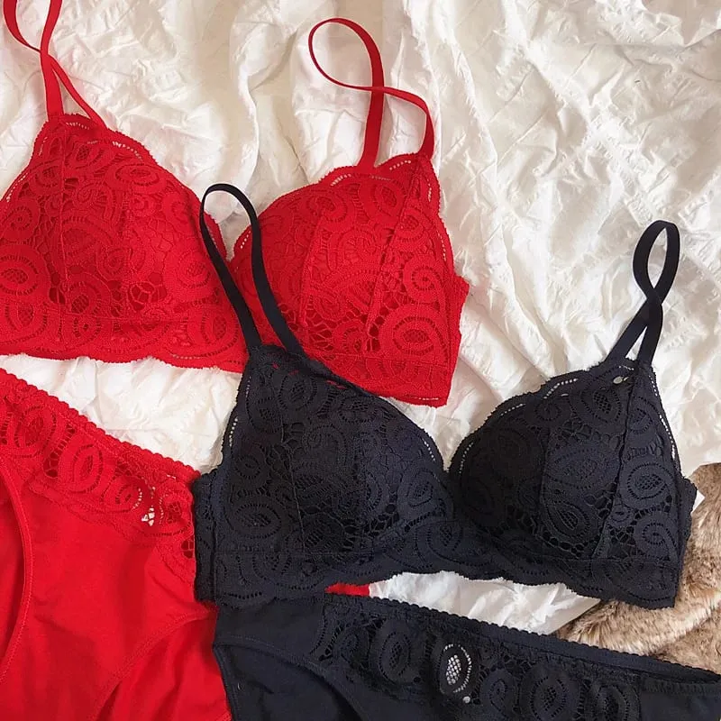 Colors Seamless Comfortable Full Lace Sleepwear Bra Sets Sexy Women Underwear Wire Free Push Up Lingerie Suits Intimates — image 2