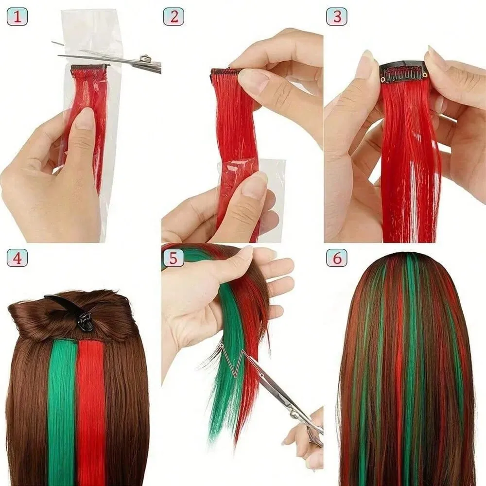Synthetic 10Pcs Colored Party Highlights Clip in Hair Extensions for Girls Multi-colors Straight Hair Hairpieces for Daily Use — image 7