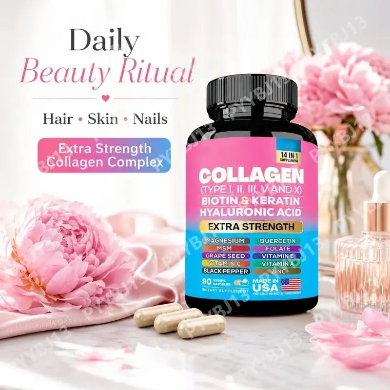 Collagen Biotin Keratin Hyaluronic Acid Capsules Extra Strength with Vitamins A C E and Zinc Skin Health 90 Capsules — image 6