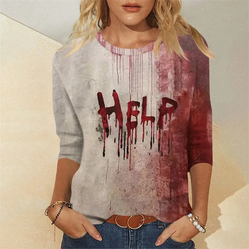 Terror Blood Graphic Sweatshirts Halloween Party Design Female Clothes I'm Fine Bloody Women Sweater Horror Ladies Y2k Pullovers — image 11