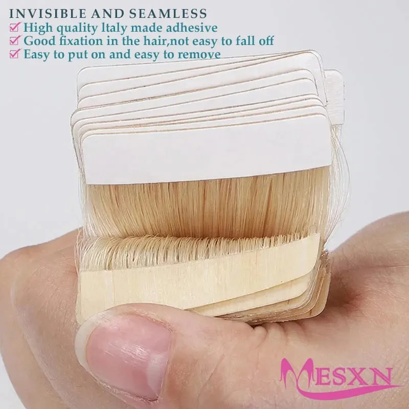 Tape In Hair Extensions 100% Really Human hair Extensions 16"-24" Black Brown Blonde Invisible Can dye For Salon