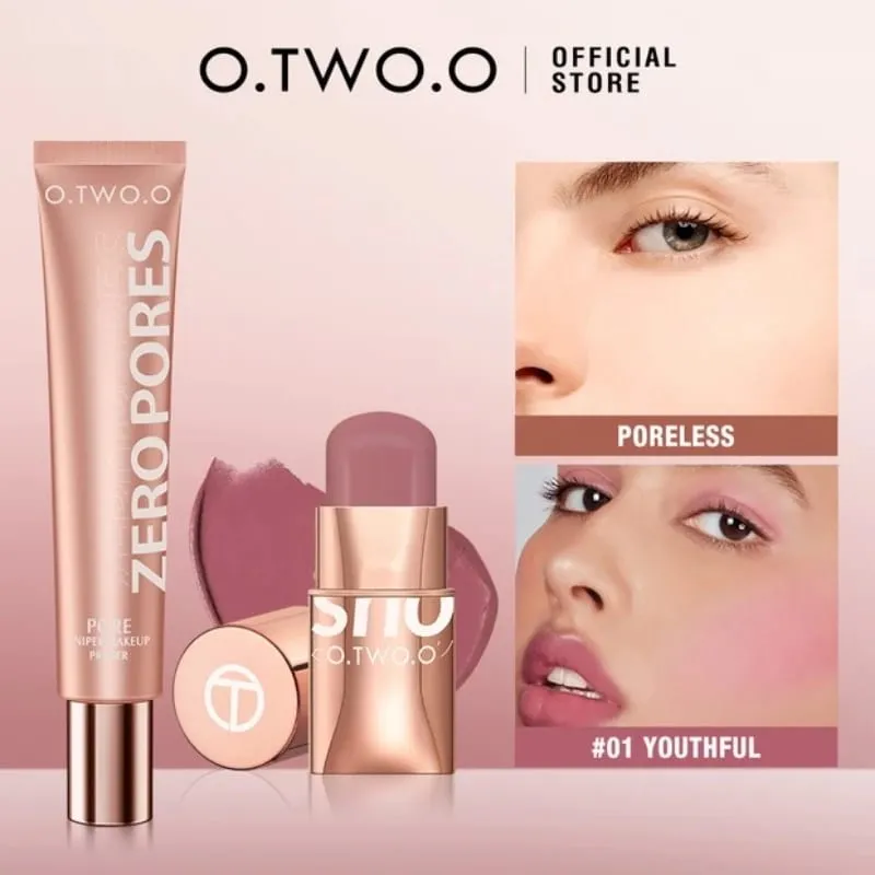 O.TWO.O Set di 2 pezzi per il trucco Multi rossetto, fard, primer per il viso, base per il trucco, controllo dell'olio, trucco leggero e impermeabile per le donne