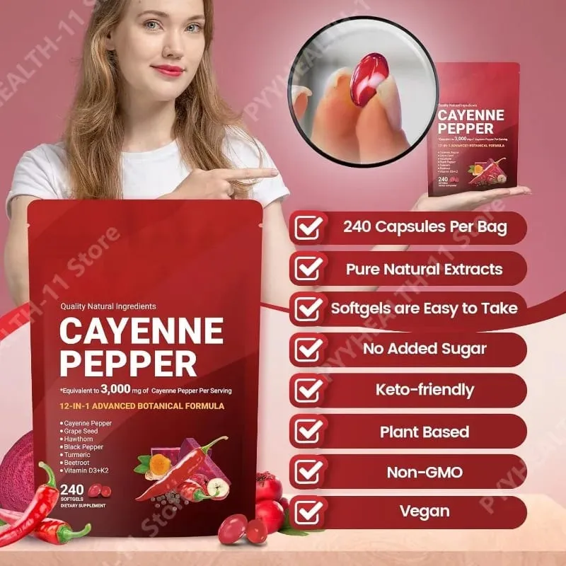 Suplemento de cápsulas de pimenta caiena com semente de uva, beterraba, cúrcuma, vitaminas D3 K2, suporte de ervas, veias das pernas, saúde dos vasos sanguíneos — image 4