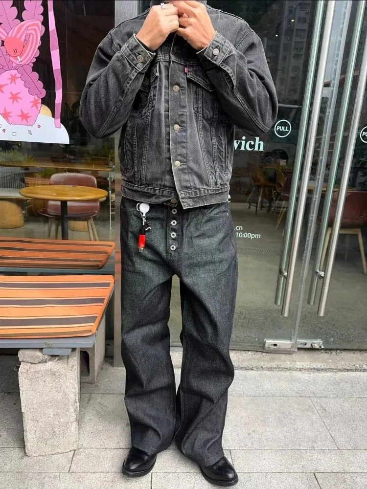 Mens Jeans Harajuku Summer Hong Kong Style Letter Print Denim Pants Hip Hop Ins High Street Trendy Loose Cool Fashion Trousers — image 6
