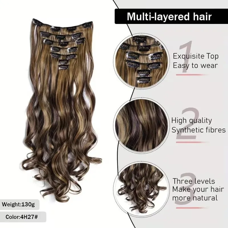 7pcs/set 24 Inch Synthetic Long Curly Wavy Hair Extensions 16 Clips In Hairpieces Synthetic Fiber Wave Hair Extensions for Women — image 4