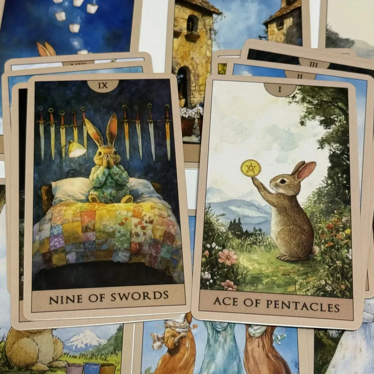 Jeu de Tarot lapin, 78 pièces, jeux de société, cartes aquarelle anglaises, cartes de Divination mignonnes — image 6