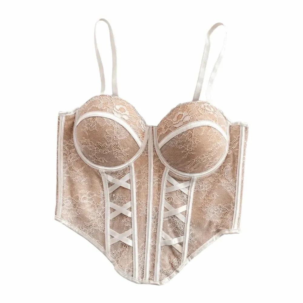 Mesh Flower Lace Corset Bottoming Shirt Spicy Girls Style Slim Lace Crop Top Fishbone Sleeveless Girl's Suspender Vest — image 10