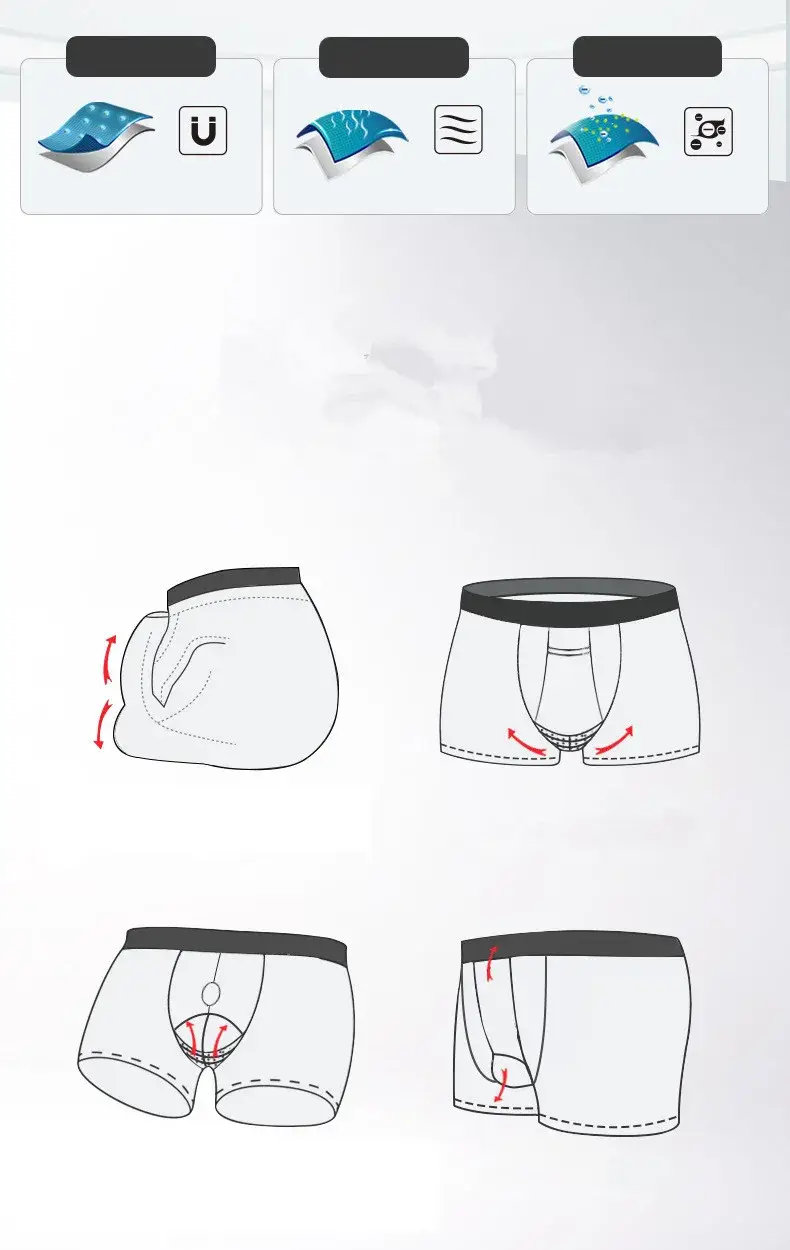 Men's Boxers Shorts Push Up Underwear Modal Pantie Man Breathable Magnetic Ice Silk Bullet Separation Pouch Underpants Cueca