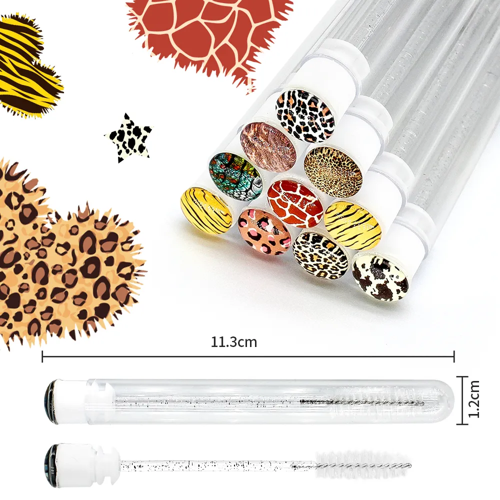 10/50pcs Leopard Style Reusable Makeup Brushes Tube Eyelashes Eyebrow Brush Replaceable Brushes Dust-proof Make Up Tools — image 2