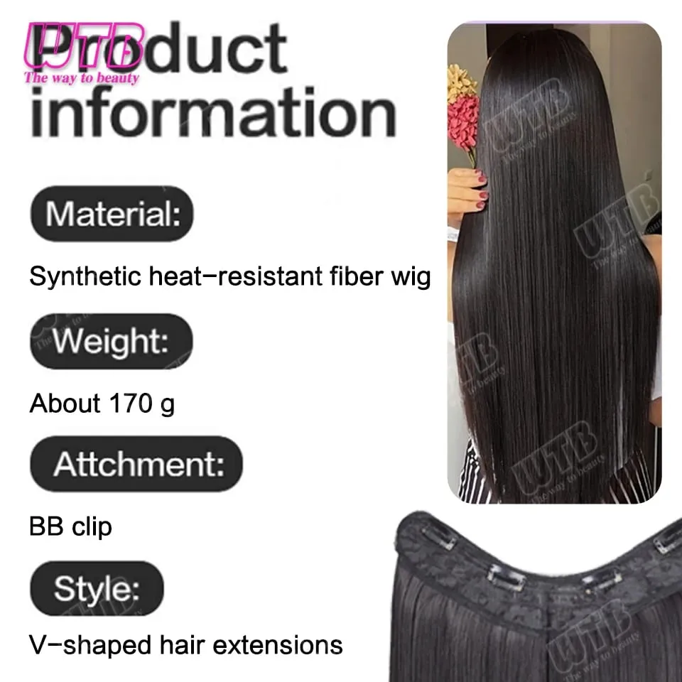 WTB Straight Hair Extensions Synthetic Wigs BB Clip Style V-Shaped Straight Hair Extensions Suitable for Women for Daily Wear — image 6